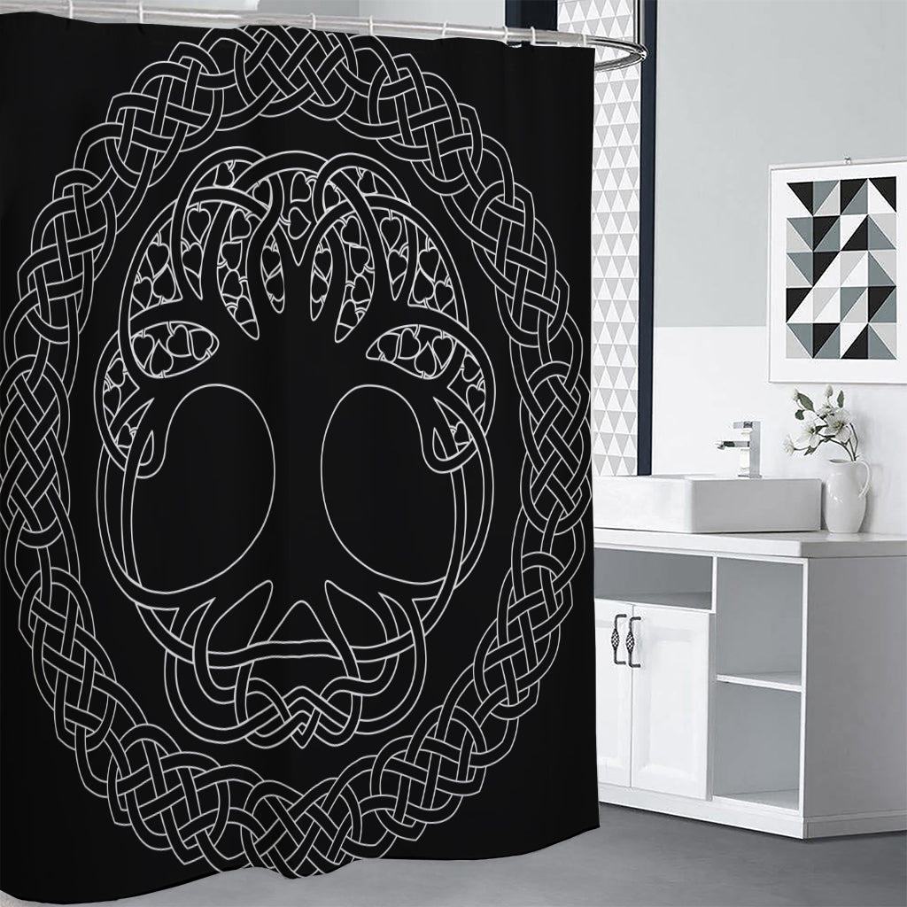 Black And White Viking Yggdrasil Print Premium Shower Curtain