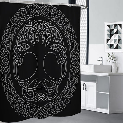 Black And White Viking Yggdrasil Print Premium Shower Curtain