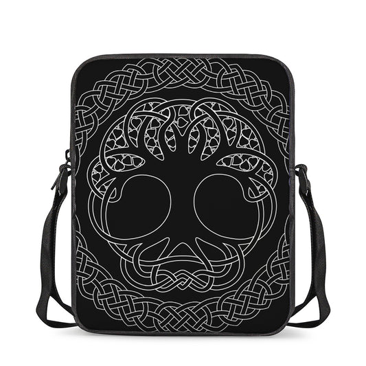 Black And White Viking Yggdrasil Print Rectangular Crossbody Bag