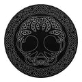 Black And White Viking Yggdrasil Print Round Blanket