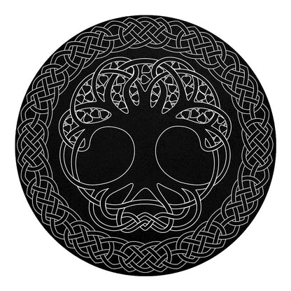 Black And White Viking Yggdrasil Print Round Blanket