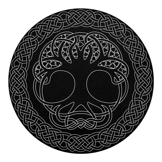 Black And White Viking Yggdrasil Print Round Blanket