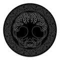 Black And White Viking Yggdrasil Print Round Floor Mat