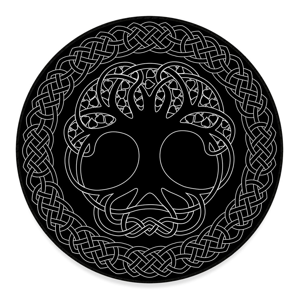 Black And White Viking Yggdrasil Print Round Floor Mat