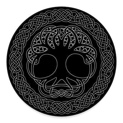 Black And White Viking Yggdrasil Print Round Floor Mat