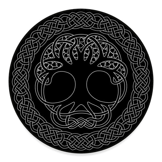 Black And White Viking Yggdrasil Print Round Floor Mat