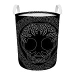 Black And White Viking Yggdrasil Print Round Laundry Basket