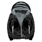 Black And White Viking Yggdrasil Print Sherpa Lined Zip Up Hoodie