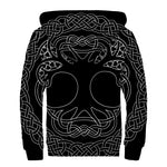 Black And White Viking Yggdrasil Print Sherpa Lined Zip Up Hoodie