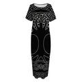 Black And White Viking Yggdrasil Print Short Sleeve Long Nightdress