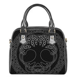 Black And White Viking Yggdrasil Print Shoulder Handbag