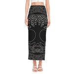 Black And White Viking Yggdrasil Print Side Slit Maxi Skirt
