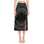 Black And White Viking Yggdrasil Print Side Slit Midi Skirt