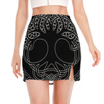 Black And White Viking Yggdrasil Print Side Slit Mini Skirt