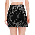 Black And White Viking Yggdrasil Print Side Slit Mini Skirt