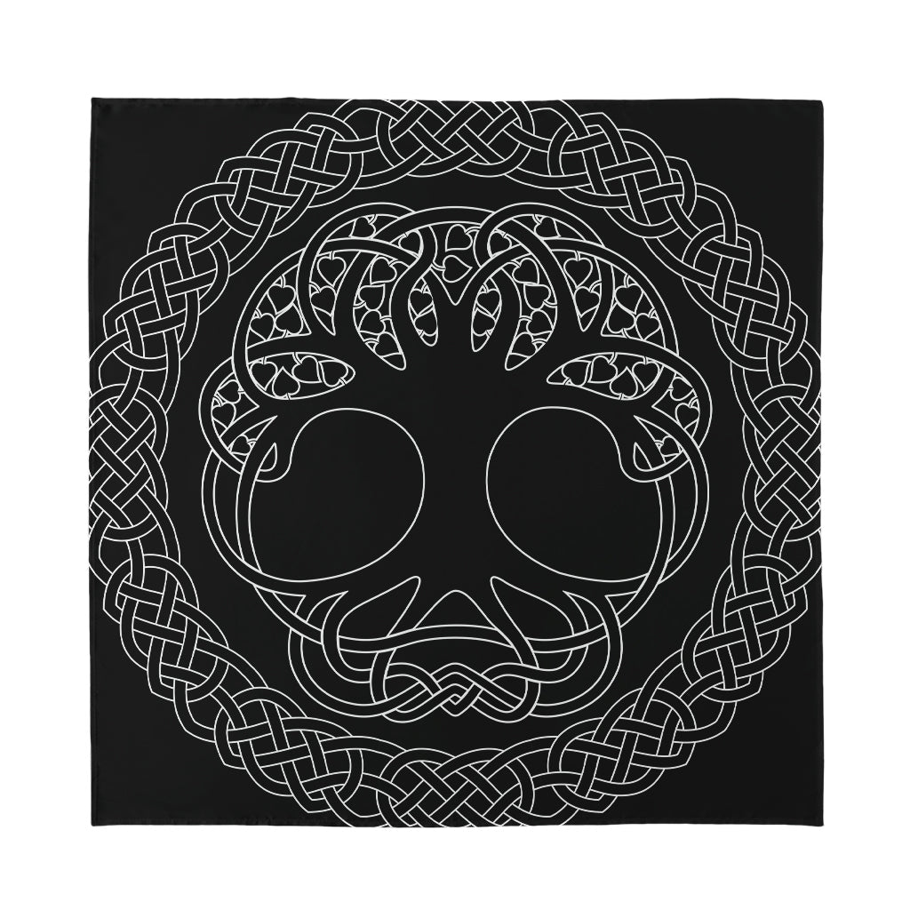 Black And White Viking Yggdrasil Print Silk Bandana