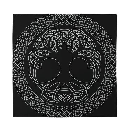 Black And White Viking Yggdrasil Print Silk Bandana