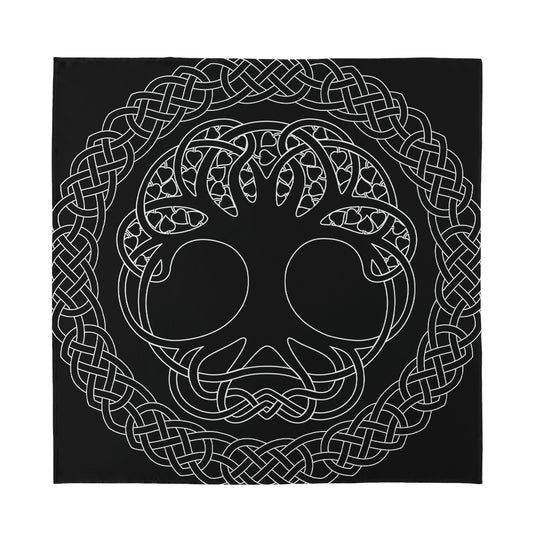 Black And White Viking Yggdrasil Print Silk Bandana