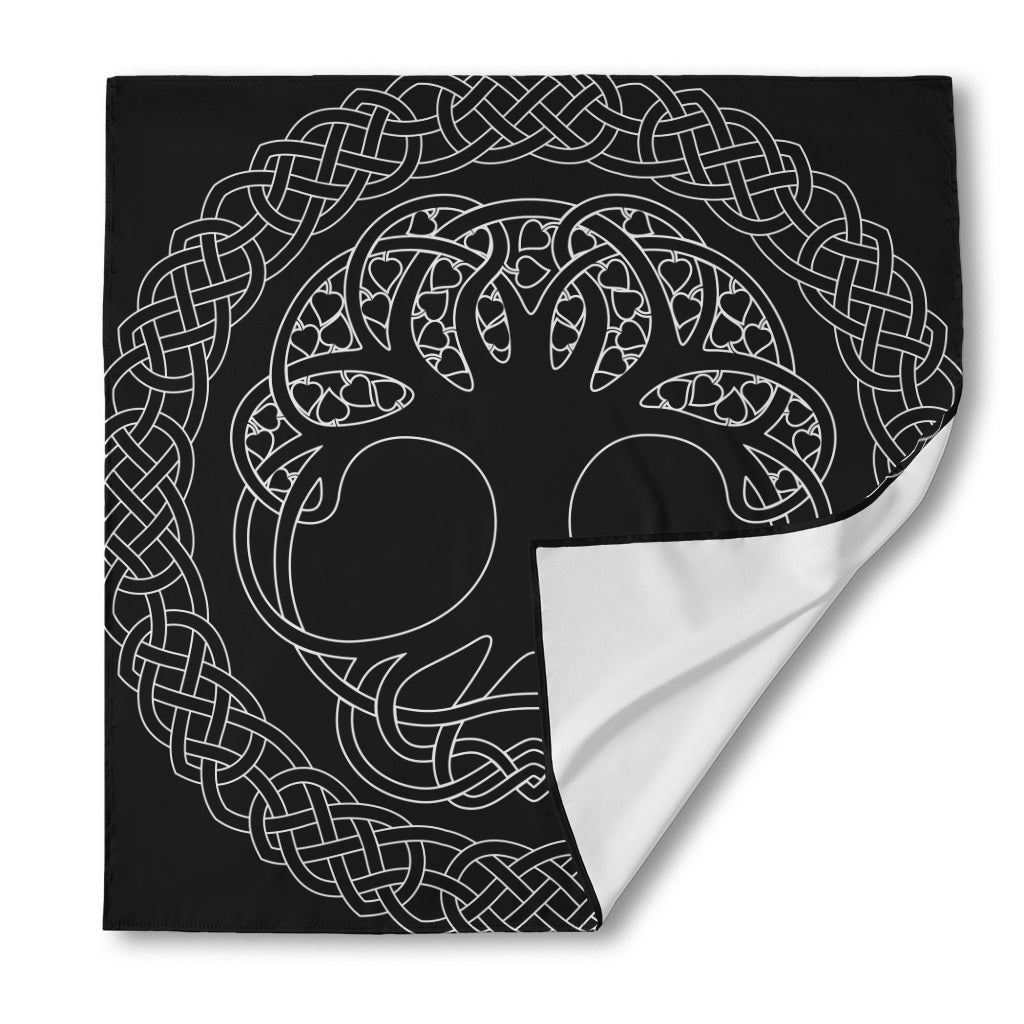 Black And White Viking Yggdrasil Print Silk Bandana