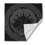 Black And White Viking Yggdrasil Print Silk Bandana