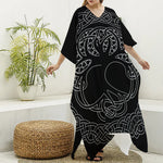 Black And White Viking Yggdrasil Print Silk V-Neck Kaftan Dress