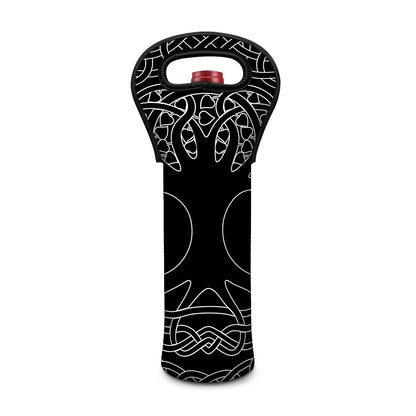Black And White Viking Yggdrasil Print Single Neoprene Wine Tote