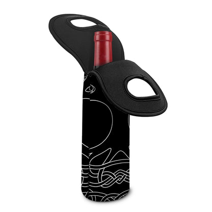 Black And White Viking Yggdrasil Print Single Neoprene Wine Tote