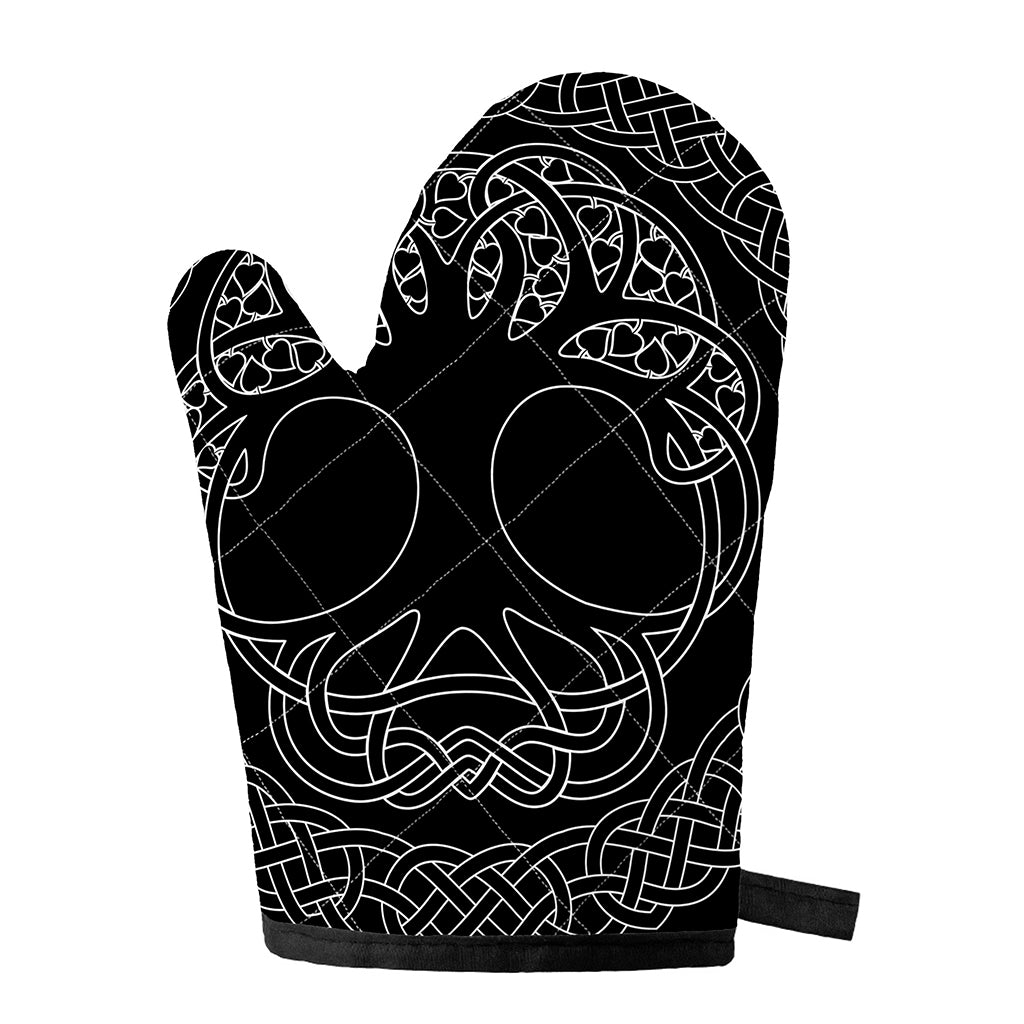 Black And White Viking Yggdrasil Print Single Oven Mitt