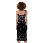 Black And White Viking Yggdrasil Print Slim Fit Midi Cami Dress