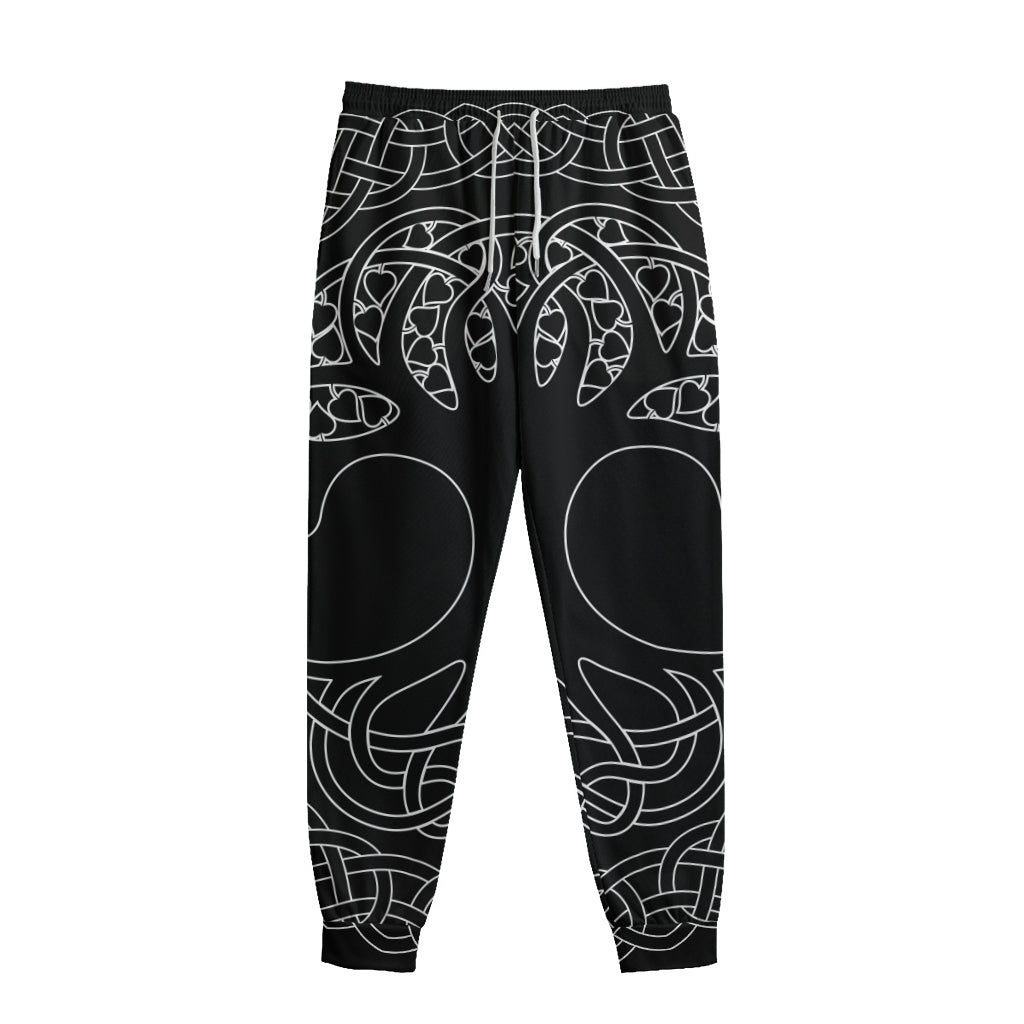 Black And White Viking Yggdrasil Print Sweatpants