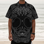 Black And White Viking Yggdrasil Print Textured Short Sleeve Shirt