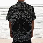 Black And White Viking Yggdrasil Print Textured Short Sleeve Shirt