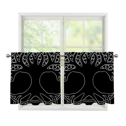 Black And White Viking Yggdrasil Print Tier Curtains