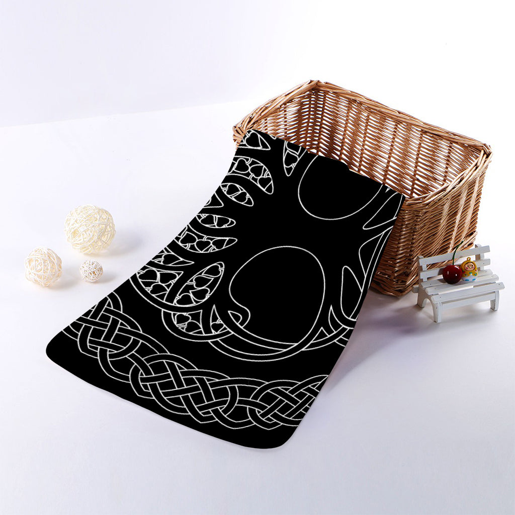 Black And White Viking Yggdrasil Print Towel