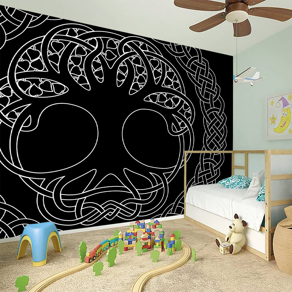 Black And White Viking Yggdrasil Print Wall Sticker