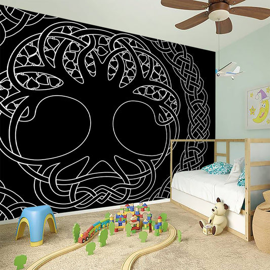 Black And White Viking Yggdrasil Print Wall Sticker