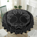 Black And White Viking Yggdrasil Print Waterproof Round Tablecloth