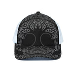 Black And White Viking Yggdrasil Print White Mesh Trucker Cap