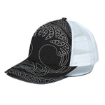 Black And White Viking Yggdrasil Print White Mesh Trucker Cap