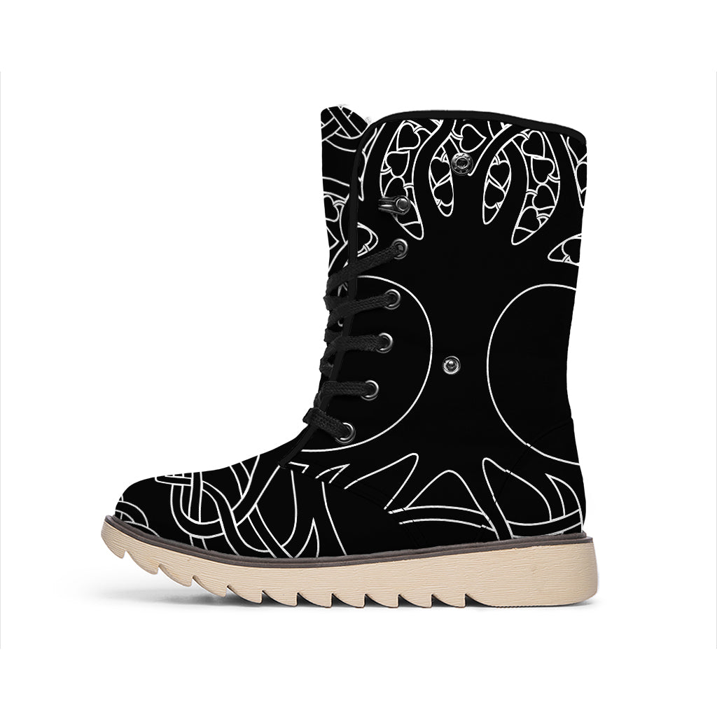Black And White Viking Yggdrasil Print Winter Boots