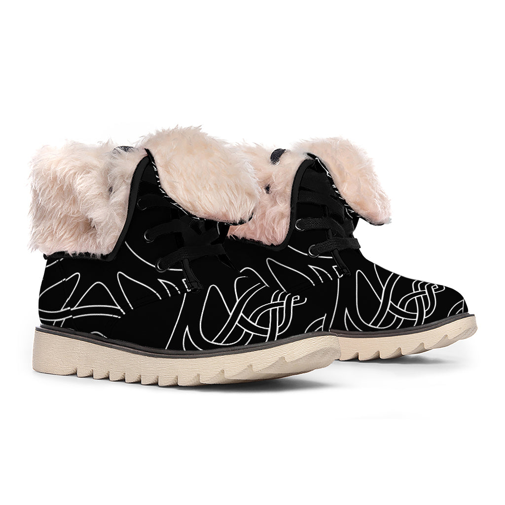 Black And White Viking Yggdrasil Print Winter Boots