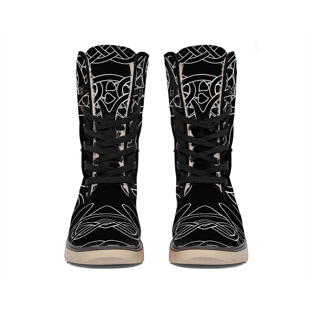 Black And White Viking Yggdrasil Print Winter Boots