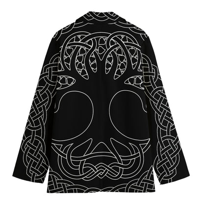 Black And White Viking Yggdrasil Print Women's Blazer