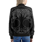 Black And White Viking Yggdrasil Print Women's Bomber Jacket