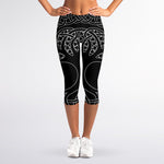 Black And White Viking Yggdrasil Print Women's Capri Leggings