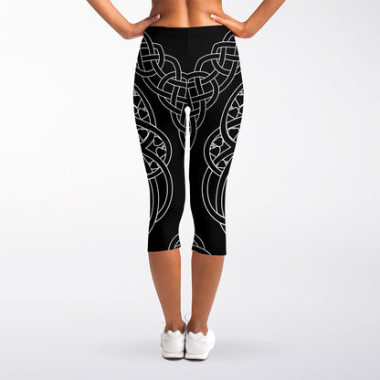 Black And White Viking Yggdrasil Print Women's Capri Leggings
