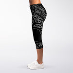 Black And White Viking Yggdrasil Print Women's Capri Leggings