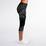 Black And White Viking Yggdrasil Print Women's Capri Leggings