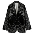Black And White Viking Yggdrasil Print Women's Cotton Blazer