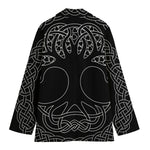 Black And White Viking Yggdrasil Print Women's Cotton Blazer